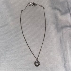 Fossil Rhinestone Encrusted flower Necklace Silver